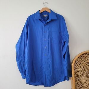 Kenneth Cole Reaction Button Down Dress Shirt Blue XL 17-17.5 34-35